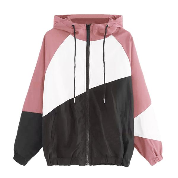 

women's hoodies with zippers women long sleeve patchwork thin skinsuits hooded zipper casual sport coat big womens hoodies, Black;brown