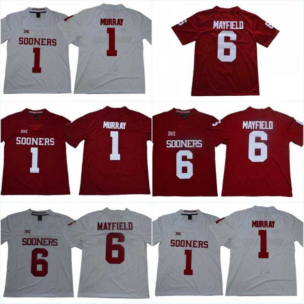 

Men 2018 ncaa oklahoma ooner jer ey 1 kyler murray 6 baker mayfield red white limited titched college football jer ey