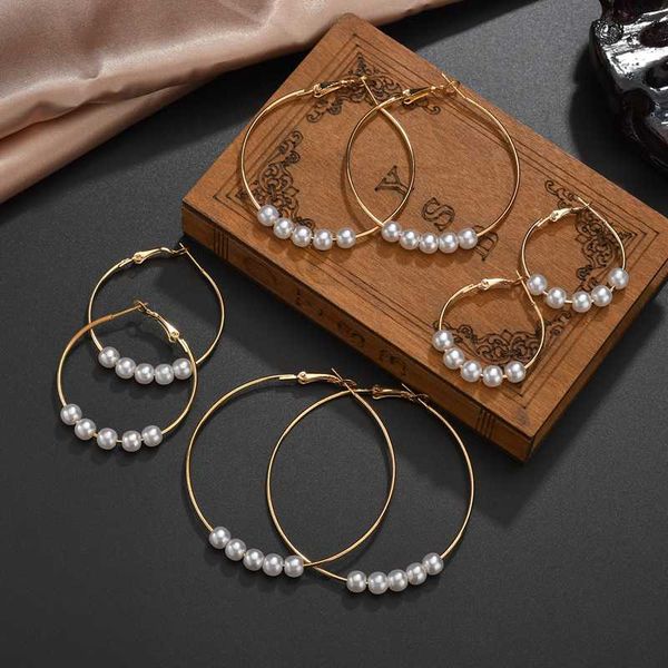

fashion gold hoop earring with pearl night club exaggeration big circle earring for women statement jewelry accessories, Golden;silver
