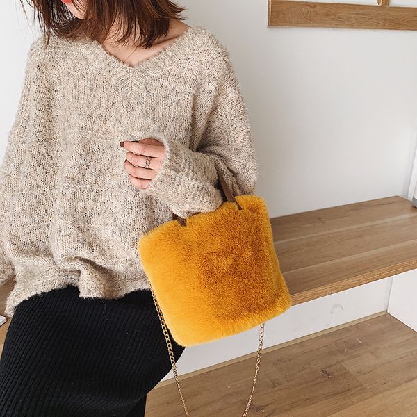 

plush bucket bag fashion women's simple chain women's bagwomen bag