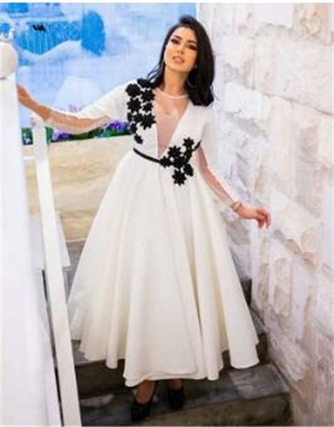 

long sleeeve evening gowns short evening dress 2020 black lace appliqued formal gowns abiye robe de soiree, Black;red