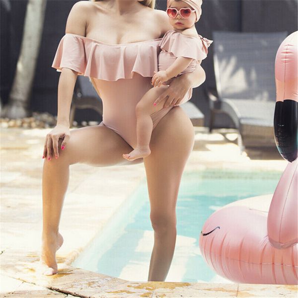 

swimsuit matching summer mother daughter swimsuit mother and daughter beachwear family look swimwear ruffle women bikinis