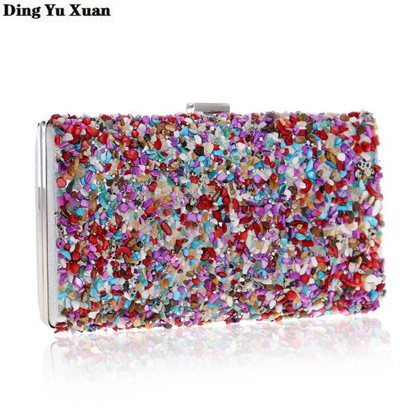 

2020 new women evening day clutches clolorful stone flap handbags fashion wedding handbags purses with chain
