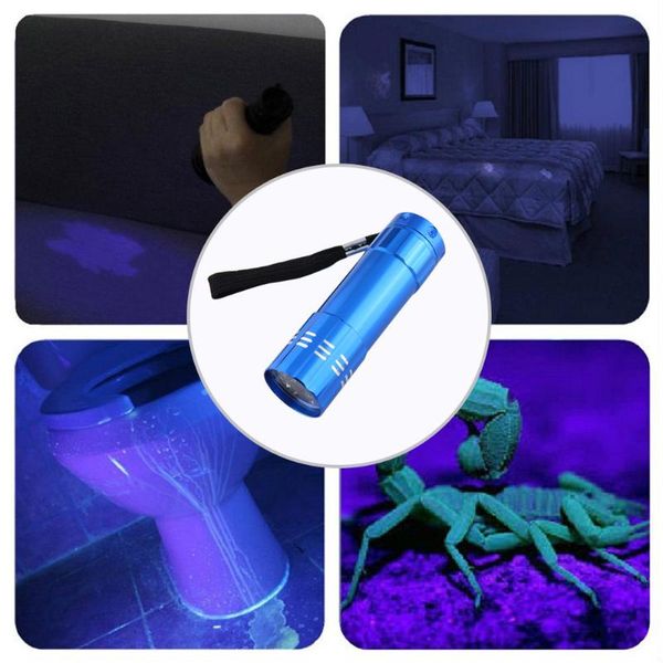 

portable waterproof 365nm ultraviolet 9 led flashlights uv light torch for hunting money scorpion checker detection without batt