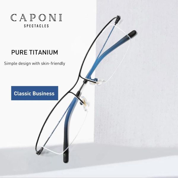 

caponi pure titanium glasses frame blue light blocking computer glasses women ultralight business study eyeglasse men jf6106, Black