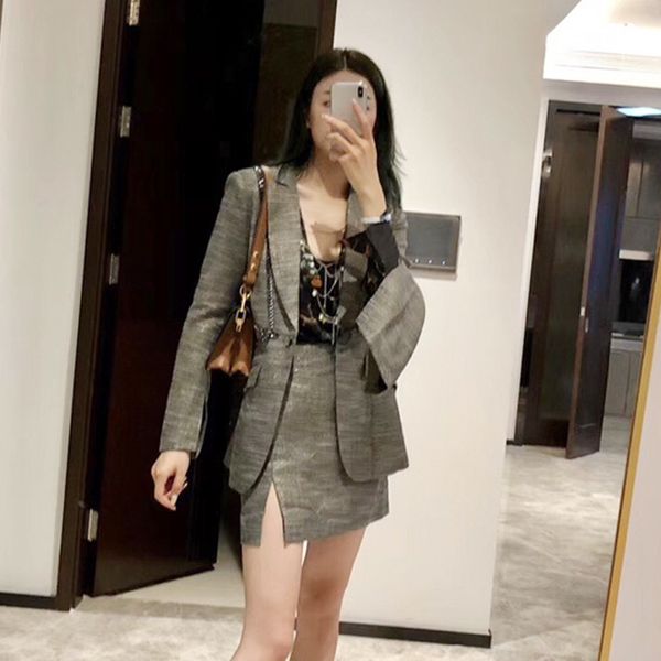 

fashion designer women's suits luxury lady blazers fashion women autumn skirt suits skinny split skirt suits size s  l, White;black