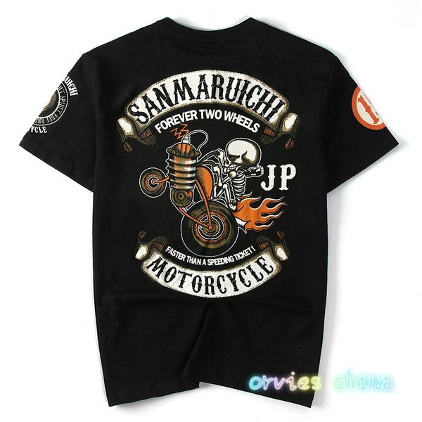 

2020 factory outlets in japan tide brand punk skeleton motorcycle half sleeve cotton men plus size hip-hop t-shirt
