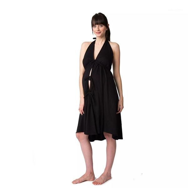 

dresses casual solid color halter sleeveless dresses women clothing womens designer bow maternity dress backless v-neck, Black;gray