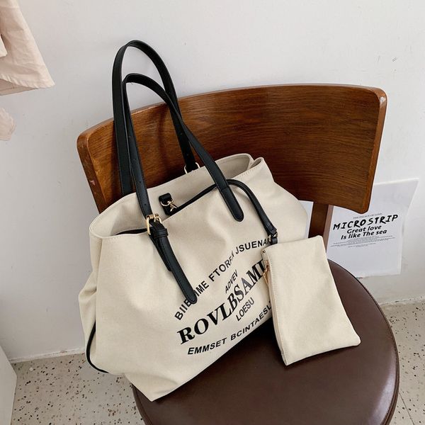 

fashion letter print canvas large capacity totes women handbags shoulder bags for students lady big purses 2019