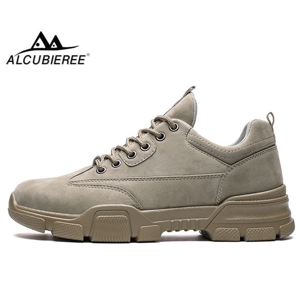 

alcubieree 2019 new men's ankle desert boots for tough men work boots autumn casual lace-up sneakers suede leather safety shoes, Black