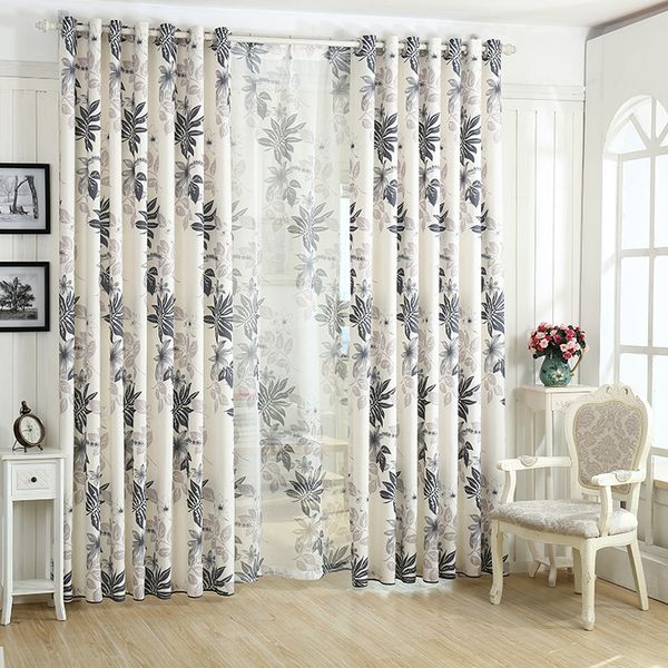 

korean simple high-grade cotton, and banana leaf semi-shading curtains for living dining room bedroom