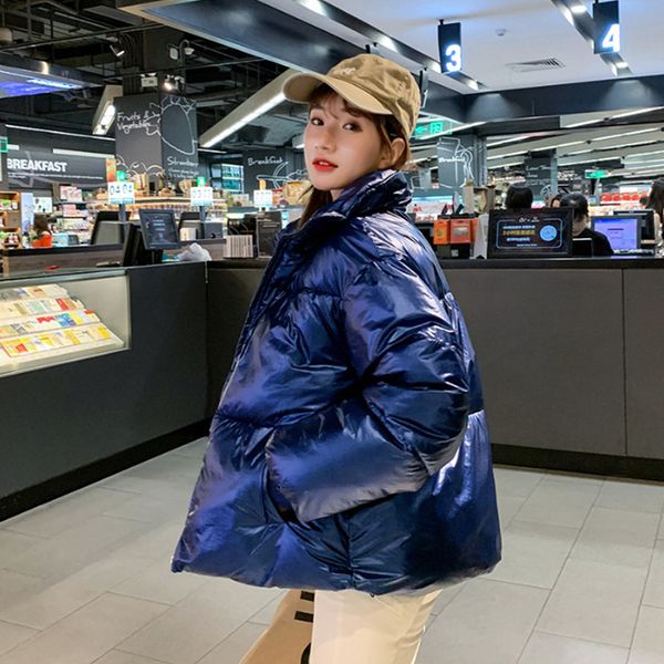 

goodstus женская зимняя вниз хлопка телогрейки женский сыпучие короткие хлопок одежда сгущает пальто яркие блестящие куртки ветровки, Black