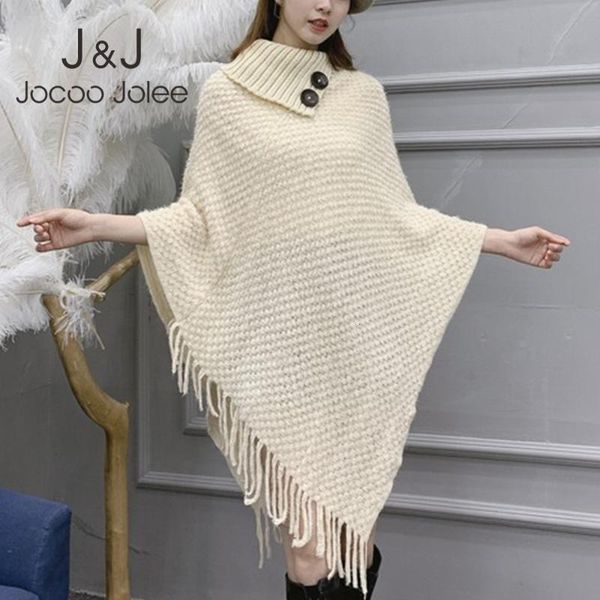 

jocoo jolee 2019 новый tops корейский зимы женщин furry soft сыпучие повседневный кисточкой мыс шинель вязаный свитер harajuku женский, Black