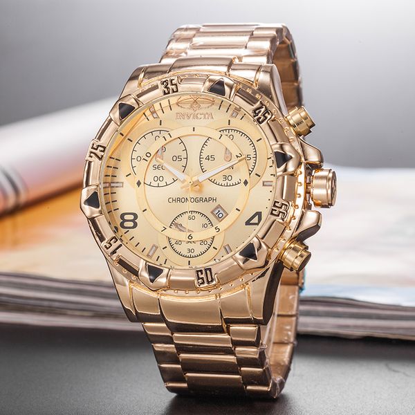 

большой циферблат invicta все subdials рабочий хронограф роскошные часы мужские часы лучший бренд силиконовой ленты кварцевые наручные часы, Slivery;brown