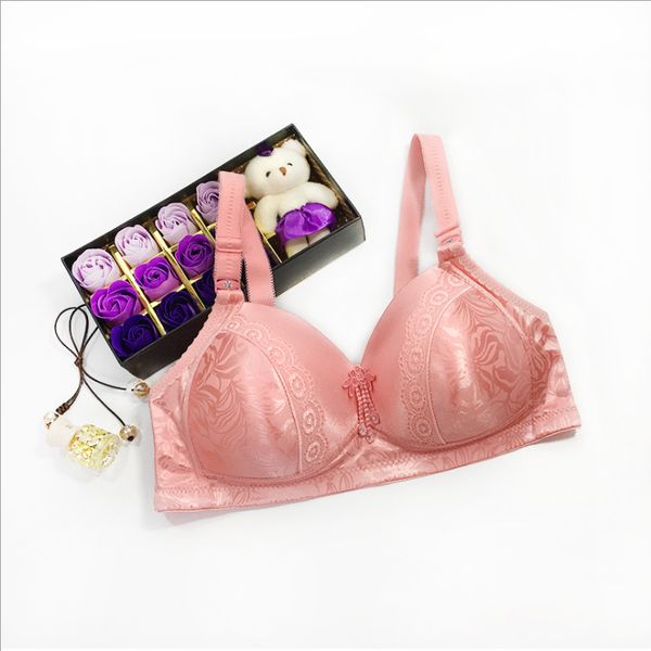 

wholesale small size 36b-42b three quarter cup comfortable wireless lace small chest push up bra, Red;black