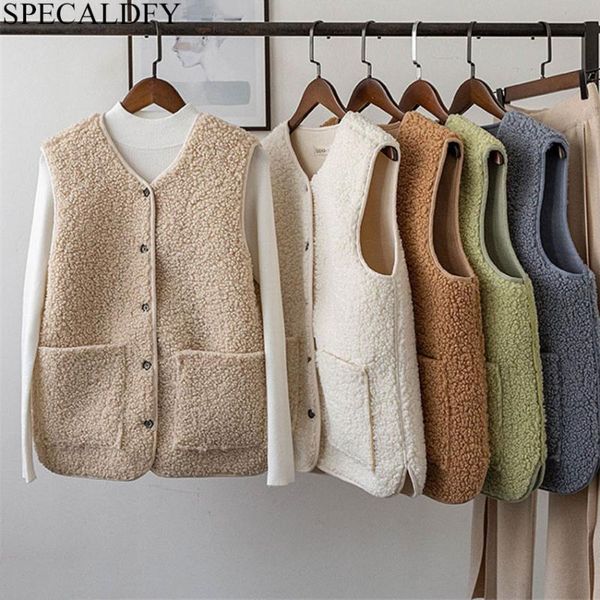 

korean fashion winter warm faux lamb fur vest women single breasted plus size waistcoat outwear sleeveless chalecos para mujer, Black;white