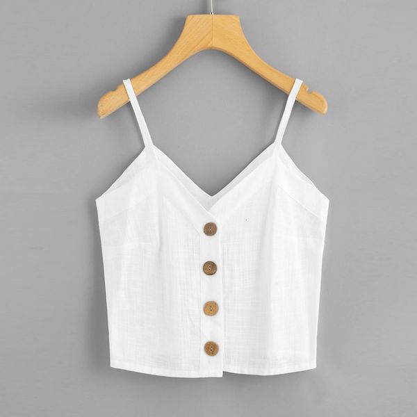 

танк топы лето жилет crop top shirt мода жилет однобортных рукава топы твердого v шея camis button vest холтер casual, White