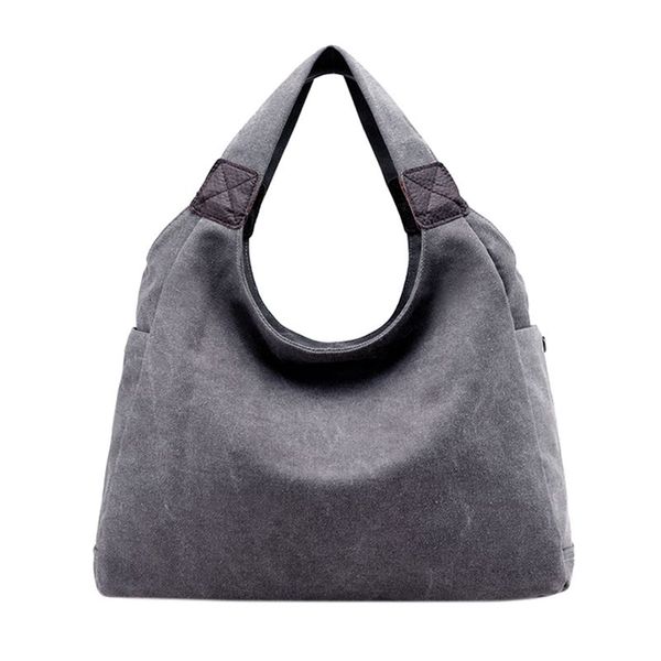 

women's simple style vintage canvas totes hobo bag(gray