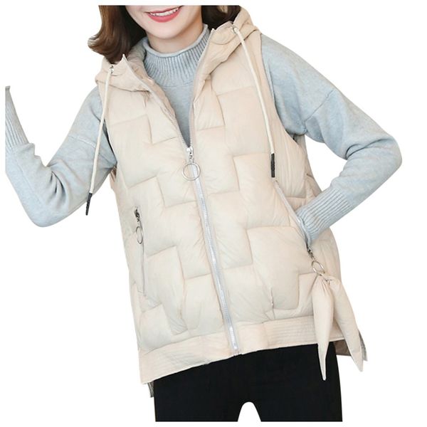 

jackets women 2019 new solid short outerwear cotton jackets pocket loose hooded vest coats jacket ladies basic street coat, Black;white