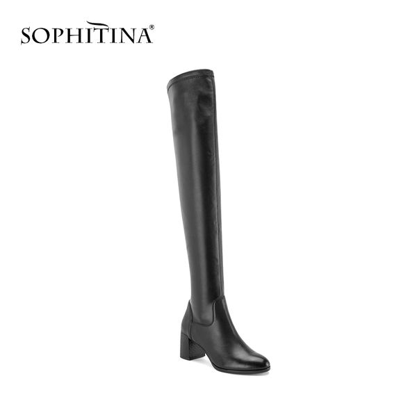

sophitina luxury genuine leather shoes woman over-the-knee fashion zipper spring autumn boots square heel quality boots b77, Black