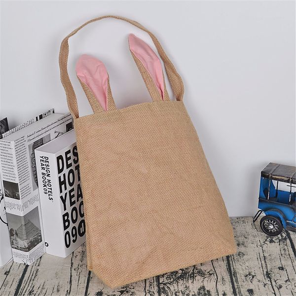 

wholesale easter bunny ear bags diy embroider cotton linen basket bag easter gift packing handbags for children festival tote bag