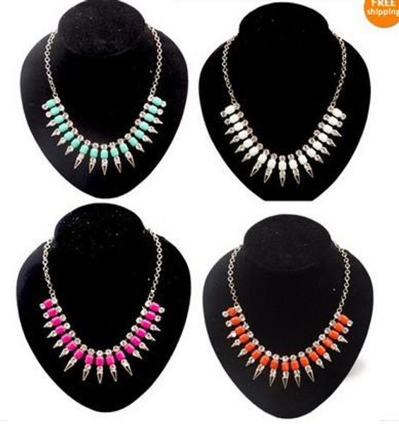 

spike rivet choker bib necklace new christmas gift crystal square resin stone gem, Silver