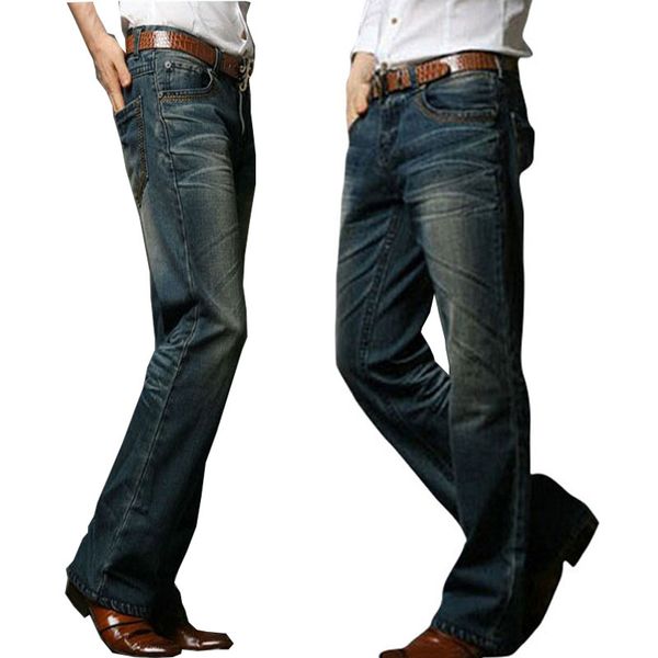 

jeans men mens flared jeans boot cut leg flared elastic slim fit mid waist male designer classic denim pants biker, Blue