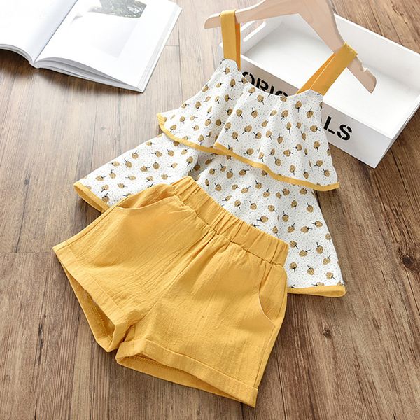 

girls summer clothing sets new 2020 girls kids fashion cotton print +shorts 2pcs suit children casual cute outfits for, White
