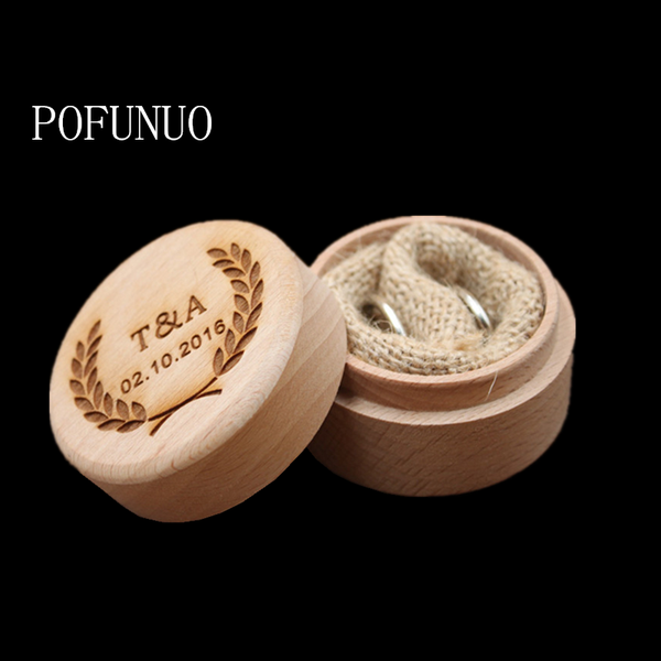 

pofunuo custom wedding jewelry jewelry ring storage box wooden engraved initial engagement bride ring box, Pink;blue