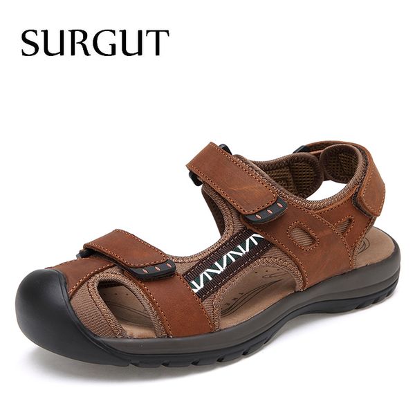 

sandals surgut summer men genuine leather classic roman 2021 slipper outdoor sneaker beach water trekking, Black