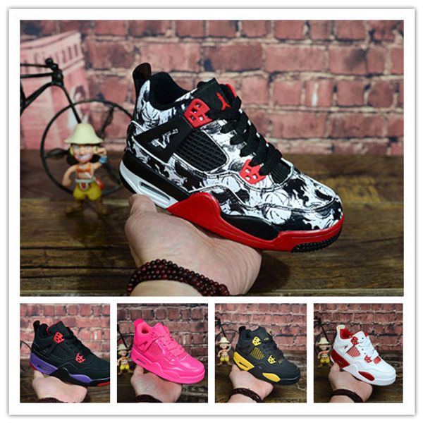 

2019 ретро Детская обувь NRG Raptors 4S X KAWS Оптовая цемент разводили огонь красный IV 4s Retros