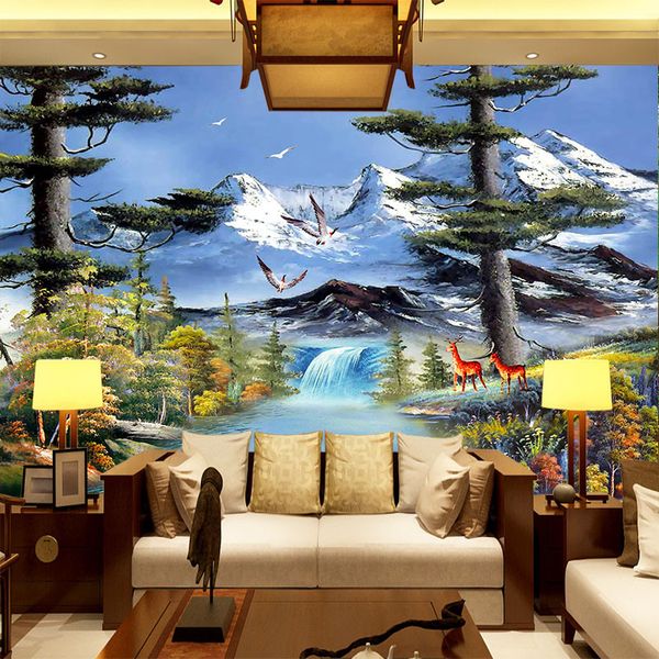 

3d large mural european oil painting rural snow mountain scenery wallpaper tv living room bedroom l restaurant background wall paper
