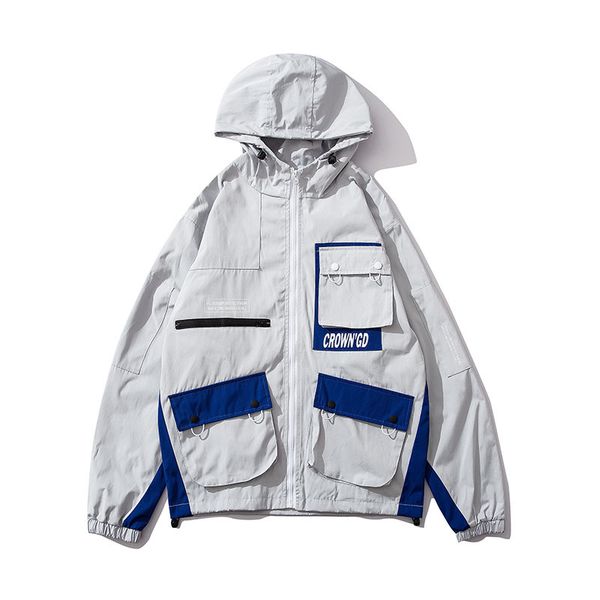 

high street jacket zipper pocket hooded 2019 new men, Black;brown