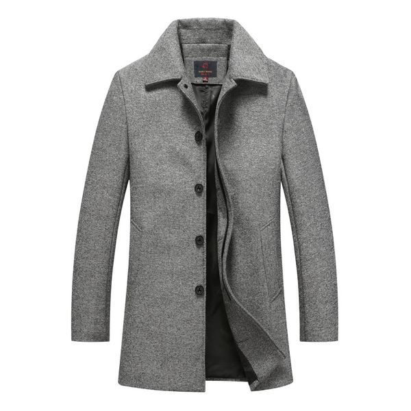 

autumn winter single breasted turn-down collar woolen blends overcoat long cashmere slim coat woolen coats mens wool jackets, Black