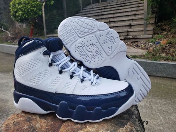 

9 unc 302370-145 mens basketball shoes designer trainer 9s white university blue-midnight navy men sports sneakers