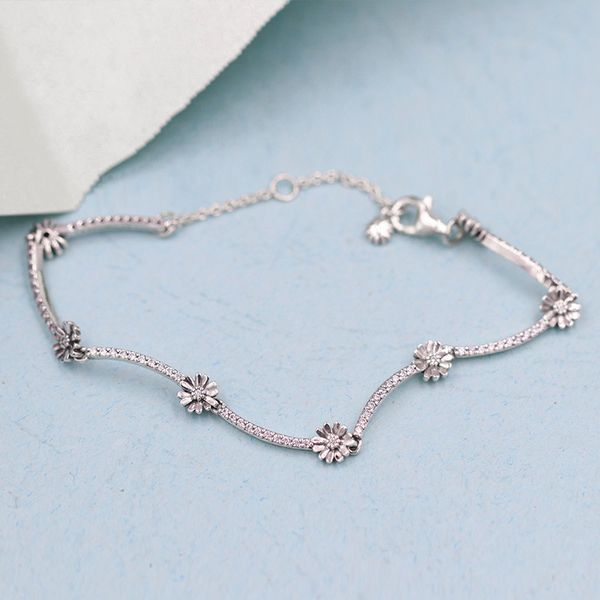 

2020 new spring collection sparkling daisy flower bracelet 925 sterling silver bracelets for women fit charms beads diy jewelry, Golden;silver