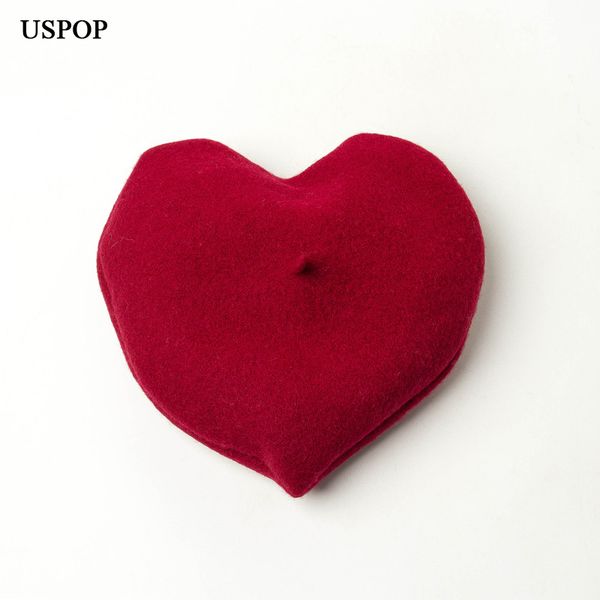 

uspop 2019 new fashion women berets female winter wool beret heart shape beret solid color warm wool hats, Blue;gray
