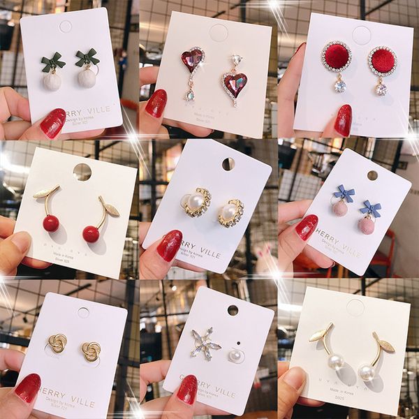 

wholesale 30styles flower love hearts geometry earrings crystal rhinestone pearl ear studs earrings women girls designer jewelry gifts, Silver