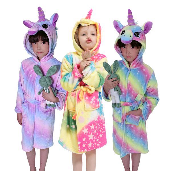 

children bathrobe for girls kugurum unicorn pyjamas kids colar fleece boys bathrobes nightgown baby sleepwear hoodie bath robe, Blue;red