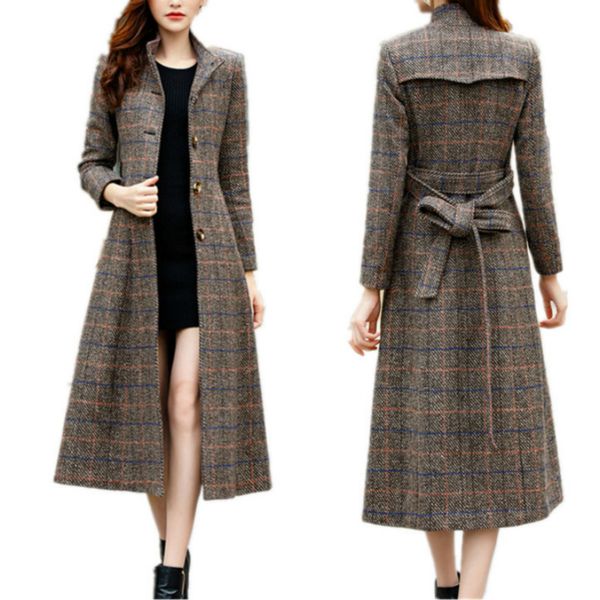 

xuxi classic wool cashmere coat fashion women long femme coats winter wear plaid clothes female overcoat fz275, Black