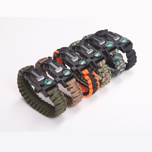 

tactical outdoor safety survival paracord 550 bracelet first aid kits 4in1 fuction whistles compass knife military outdoor tools