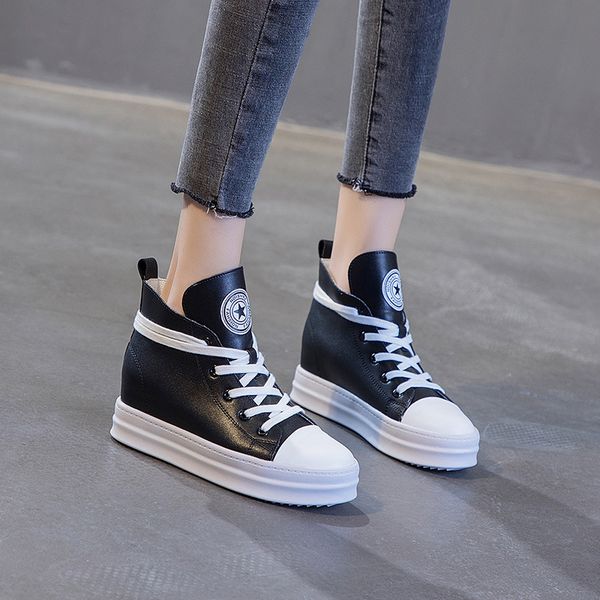

women's shoes season inside increase thick bottom small white shoes 2020 leisure gao help single are versatile genuine, Black