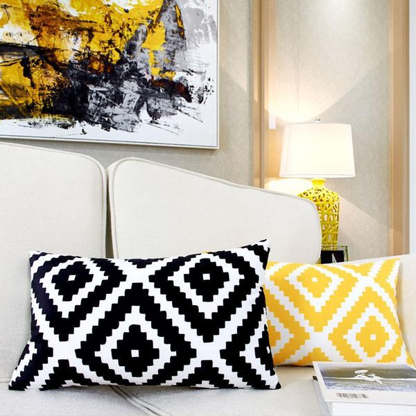 

30x50cm double side print throw pillows black and white plaid geometric cushion short soft plush almofadas para sofa