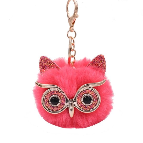 

cute fluffy owl pompom key ring holder keychain women handbag pendant plush owl purse holder car keychains pompom owl key chain 30g, Silver