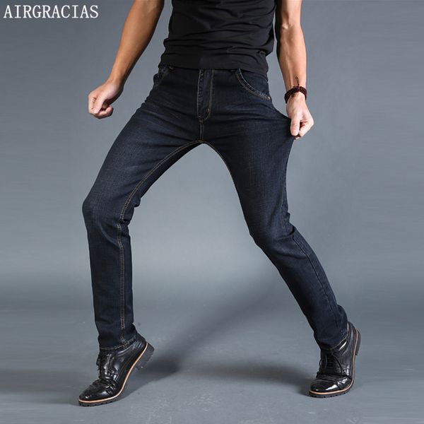 

airgracias men jeans elastic classic straight long trousers pants cotton denim jeans men spring new fashion jean black/blue
