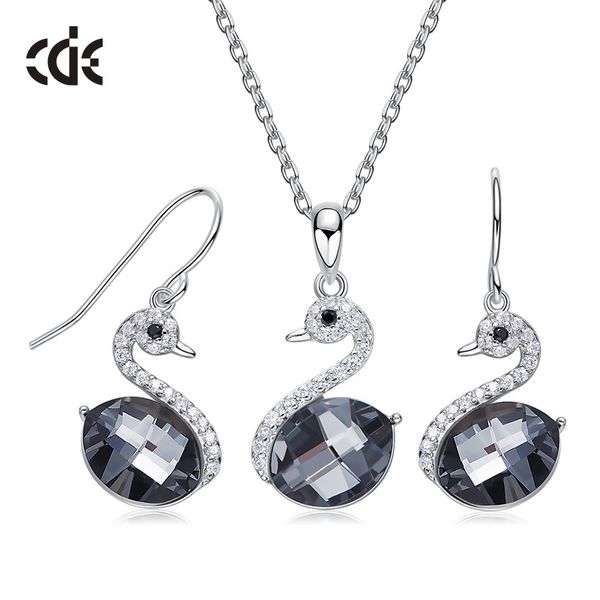 Fashion-S925 Jóias de Prata Conjunto com Elemento Swarovski Cristal Cisne Colar Aregadeiras