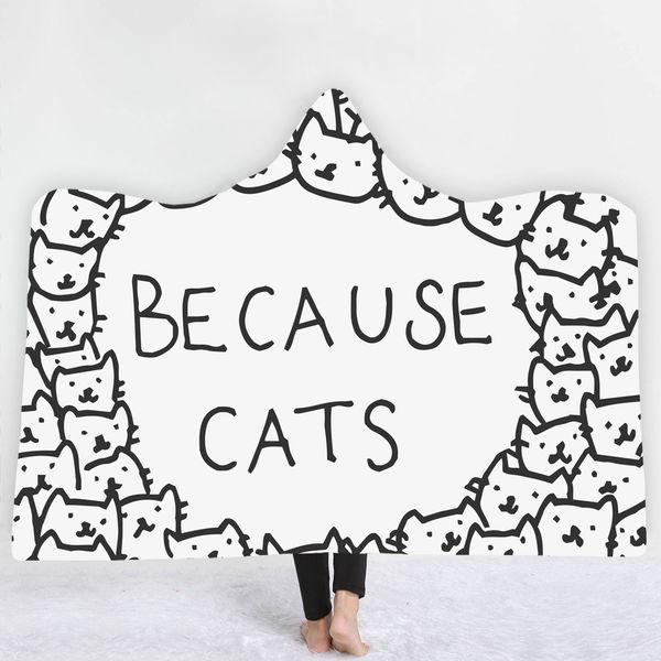 

creative kitty cat pattern 3d blanket fleece hooded blankets for adults kids sherpa throw blanket poncho 150x200 cm 130x150 cm