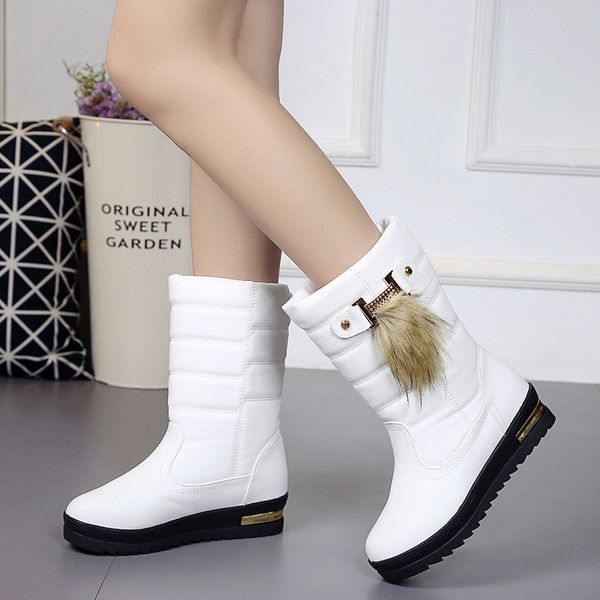 

fashion designer booties new snow boots female middle tube warm thick casual student boots wild waterproof non-slip student cotton shoes, Black
