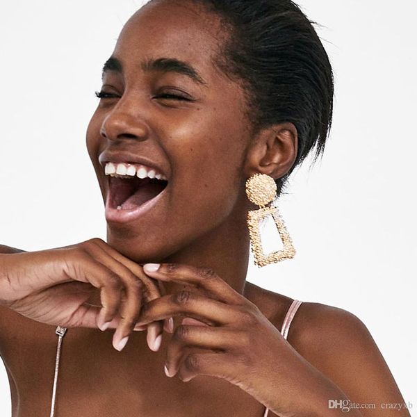 

2018 new design za punk style metal geometric maxi statement earrings jewelry charm drop earring, Golden;silver