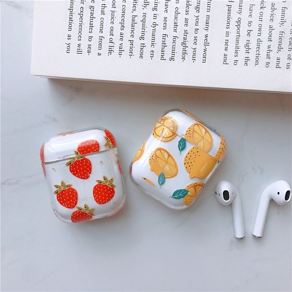 

for airpods case lemon strawberry cute hard plastic wireless bluetooth earphone cases for apple airpods 2 cover funda fashion
